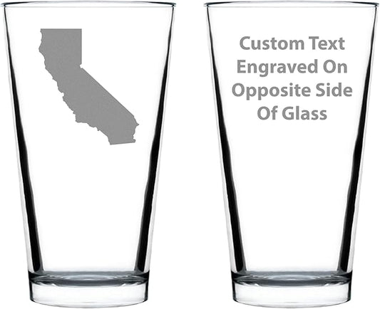 Custom California State Outline Pint Glass for Beer - State Themed Drinking Decor and Gifts for Californian Women & Men - 16 Oz Glasses