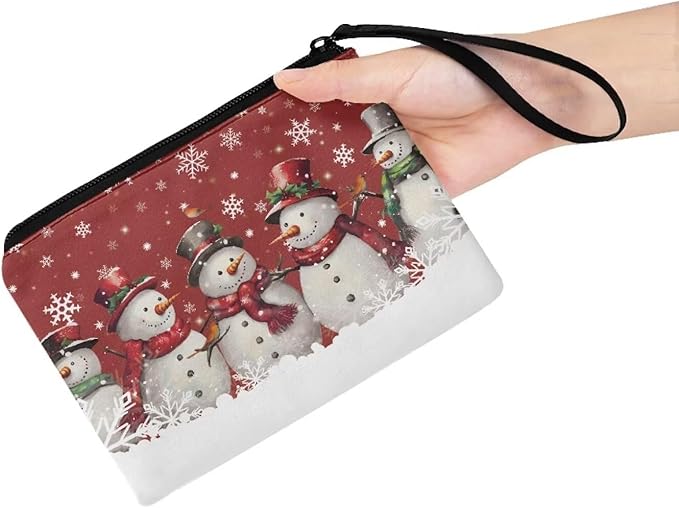 Dolyues Christmas Snowman Coin Purse Pouch Change Purse with Handle Cute Small Wallet for Women Men Makeup Bag Storage Bag Gift for Friends