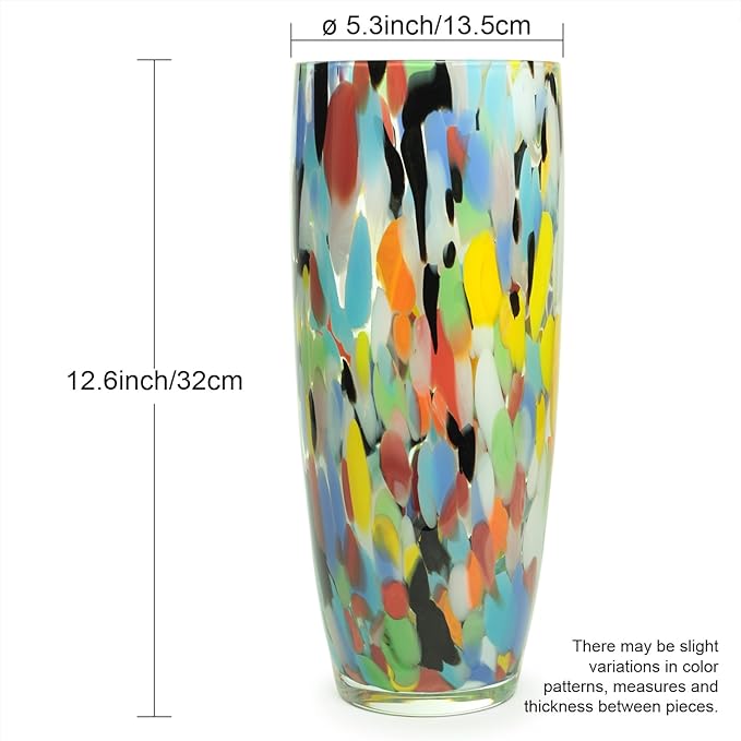 Ca D Oro Murano-Style Colored Glass Vase Confetti Effect Hand Blown Art Glass Crystal for Flower, Room Decoration and Centerpiece - Model AD3
