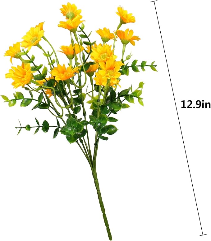alyptus Fake Flowers Yellow Flowers for Spring Summer Decor - 8 Bundles Outdoor Christmas Flowers UV Resistant Artificial Flower for Home Garden Window Decor
