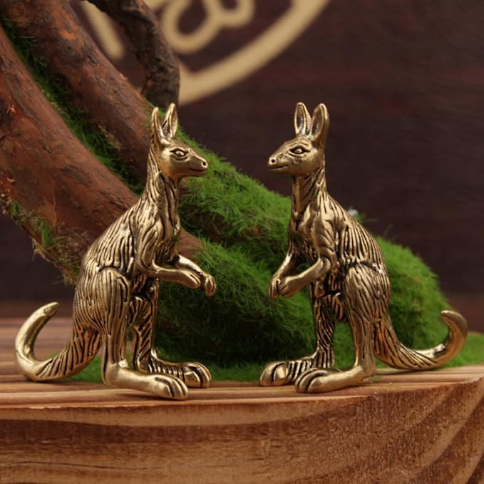 Brass Animals Figurine Decorative,Metal Statue,Set of 2 Pure Brass Kangaroo Statues,1.62 Inches Tall,Exquisite Animal Decor Figurines,Ideal Decor for Home,Office,or Café