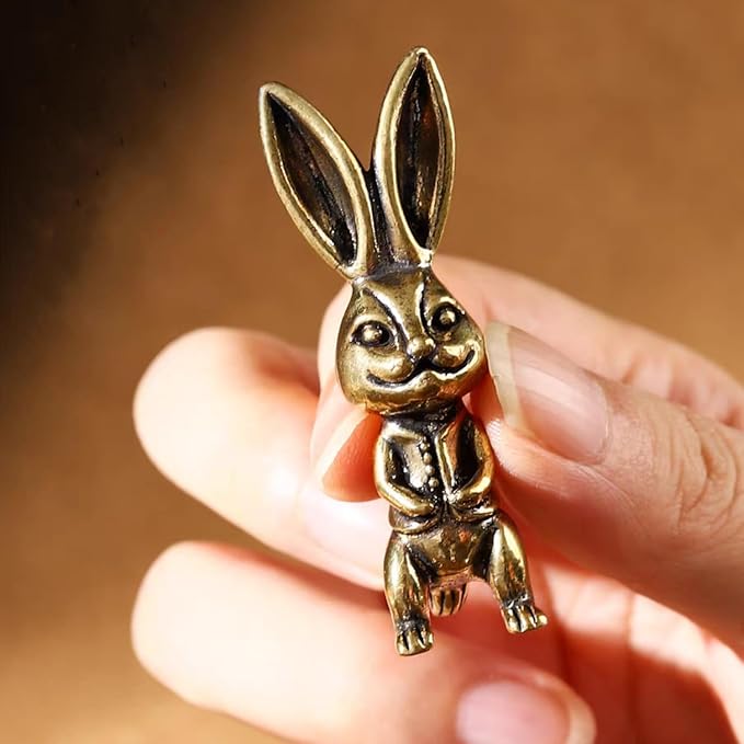Brass Animals Figurine Decorative,Solid Copper Decorations,Metal Statue,Pure Brass Mr. Long Eared Rabbit Statue, Exquisite Decor Figurine，Ideal Decor for Home, Office, or Café