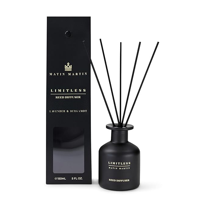 Matin Martin Limitless Reed Diffuser 5 oz - Luxury Aromatherapy with Lavender & Bergamot - Home Decor Gift for Bedroom, Office, Living Room, Bathroom - Long Lasting Scent with Premium Fragrance Sticks