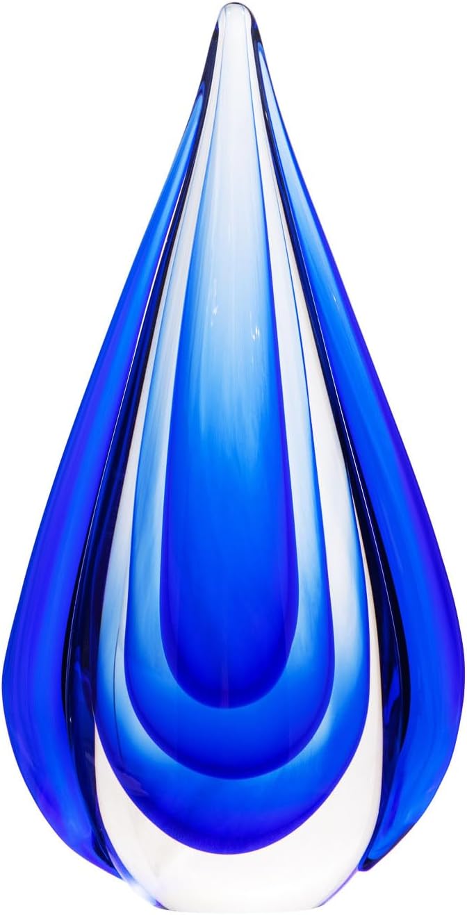Luxury Lane Hand Blown Water Drop Sommerso Art Glass Sculpture for Home Decor 8.5 inch Tall Centerpiece Table Decoration