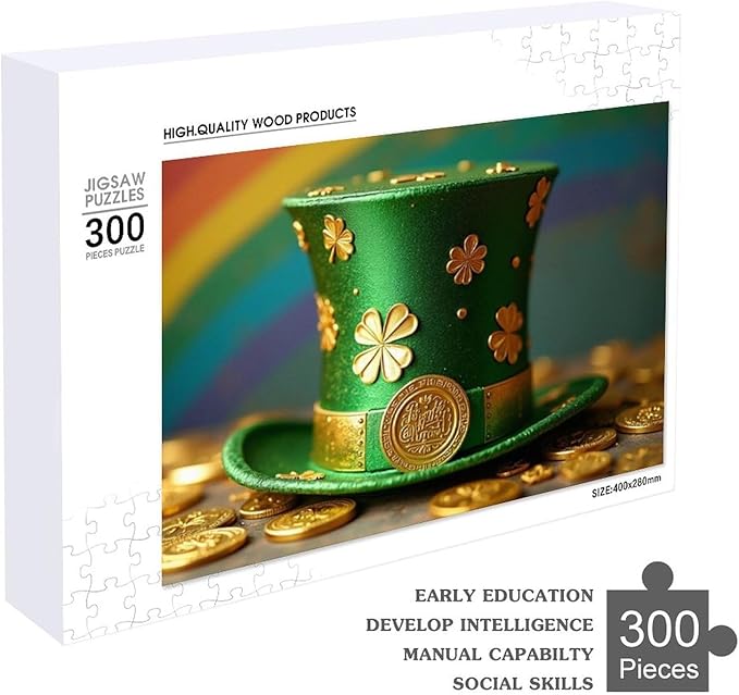 Wooden Puzzle - St Patrick's Day Hat Wooden Puzzles for Adults 300 Pieces Challenge Puzzles，Educational Games，Family Puzzles，Unique Gifts for Wall Art ，Funny Puzzles