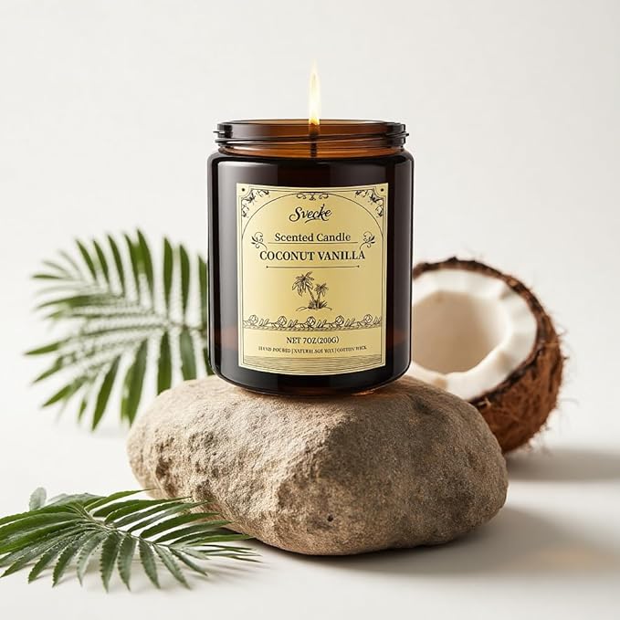 Coconut Vanilla Scented Candles, 7oz Soy Wax Candle, Long Lasting Aromatherapy Jar Candle for Home, Scented Long Burning Candle Gift for Women and Men
