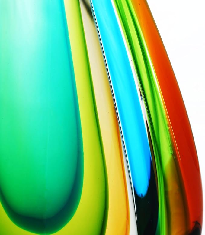 Luxury Lane Hand Blown Green Flame Teardrop Sommerso Art Glass Sculpture for Home Decor 14 inch Tall Centerpiece Table Decoration