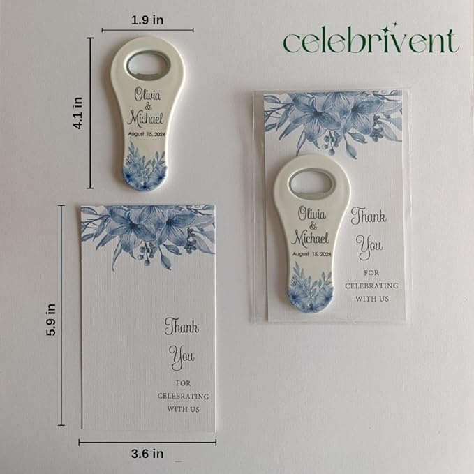 20 PCS Personalized Wedding Favors Bottle Openers - Custom Wedding Gifts for Guests with Thank You Cards, Memorable Thank You Gift for Celebrating Your Special Day (Tennis Racket)