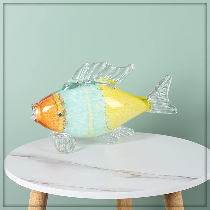 Colorful Glass Fish Sculpture, Hand Blown Fish Glass Figurine, Birthday Gift for Marine Animal Series, Desk Glass Paperweight (AE-3)