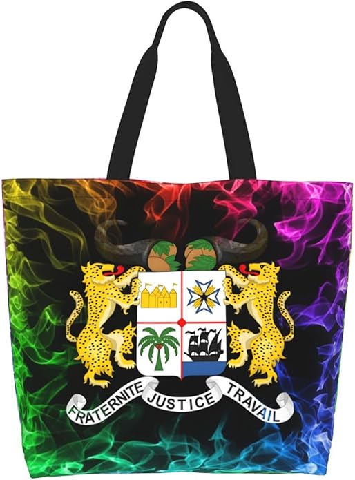 Beninian National Emblem Large Reusable Eco-friendly Shopping Bags Portable Storage Handbag