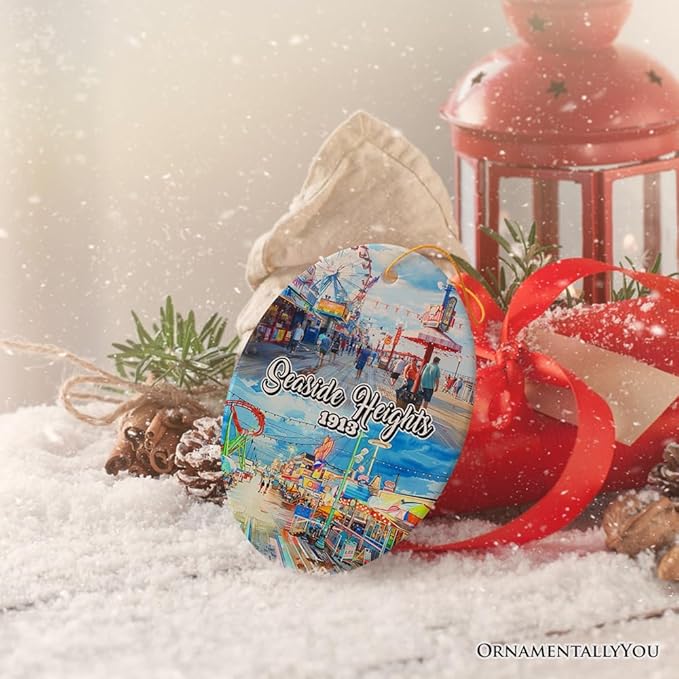Artistic Lively Seaside Heights Ornament, New Jersey Festive Beach Paradise and Decor (Version 2)