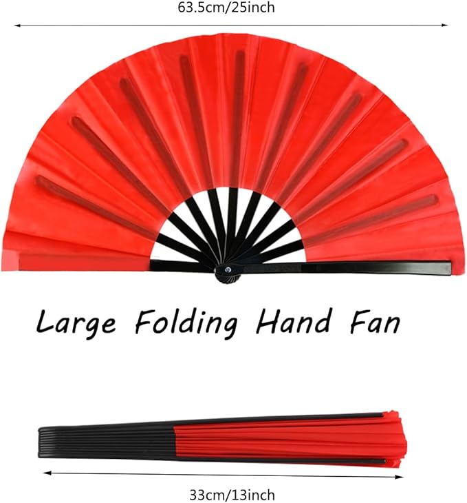 4 Pack Large Folding Hand Fan for Line Dance & Popping, Large Clap Rave Fan Chinese Kung Fu Hand Fan Decorative Folding Fans for Dance, Performance, Festival(Red,Purple,Green,Light Blue)