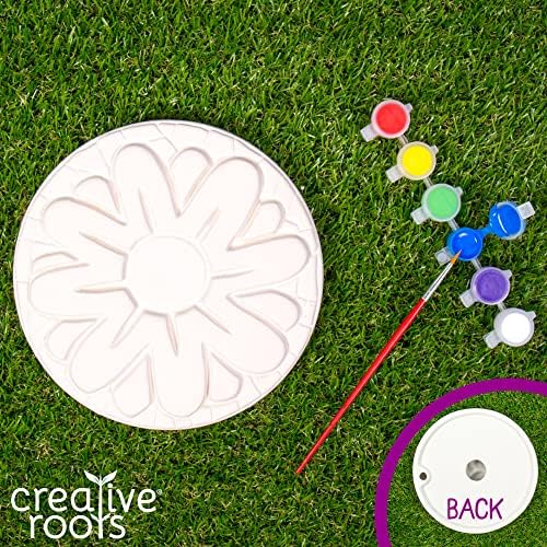Creative Roots Mosaic Flower Garden Stepping Stone Kit, Includes 7-Inch Ceramic Stone & 6 Vibrant Paints, DIY Stepping Stone Kit for Kids Ages 6+ - Image 2