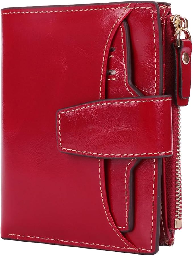 AINIMOER Women's RFID Blocking Leather Small Compact Bi-fold Zipper Pocket Wallet Card Case Purse with id Window