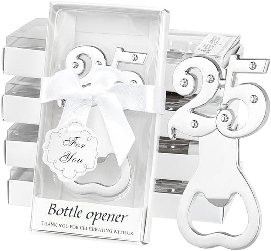 24PCS 25th Birthday Party Favors for Guests 25 Silver Wedding Anniversary Beer Bottle Openers Gifts, 25th Return Gifts Party Decor Souvenirs for Guests for Bridal Shower Favors