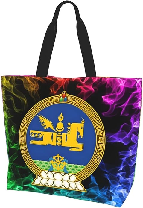 Mongolia National Emblem Large Reusable Eco-friendly Shopping Bags Portable Storage Handbag