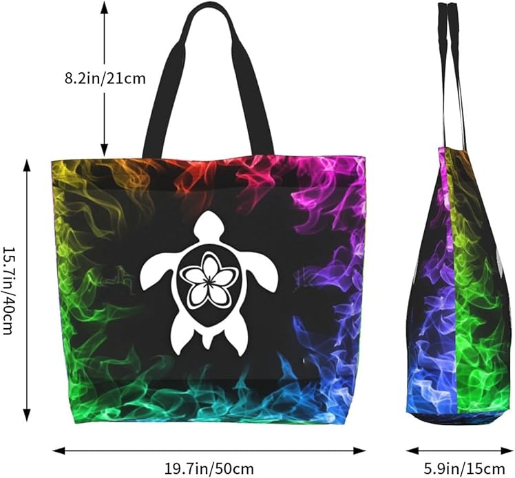 Sea Turtle Flower Hawaii Front Large Reusable Eco-friendly Shopping Bags Portable Storage Handbag