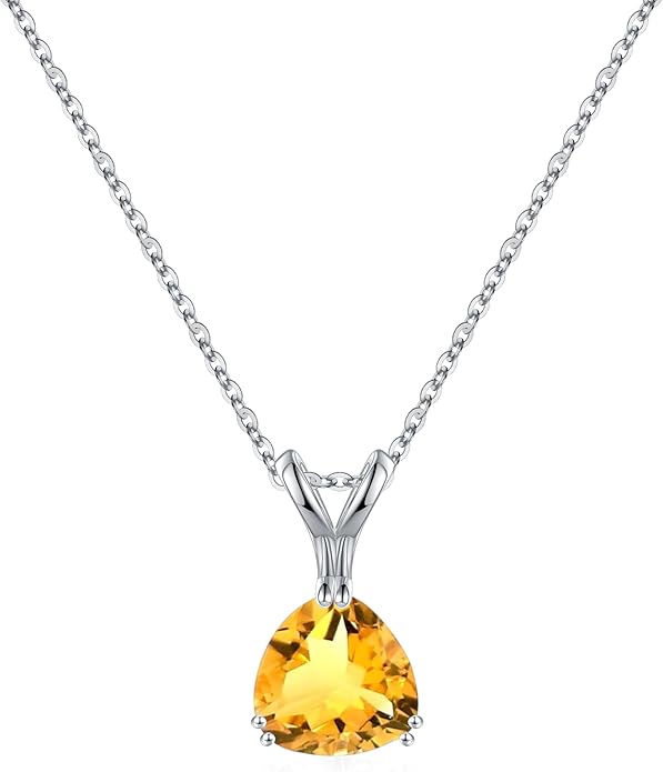 Turandoss S925 Sterling Silver Birthstone Necklaces for Women, Dainty 925 Sterling Silver 12 Months Triangle Birthstone Pendant Necklace Silver Jewelry Birthday Gifts for Teen Girls