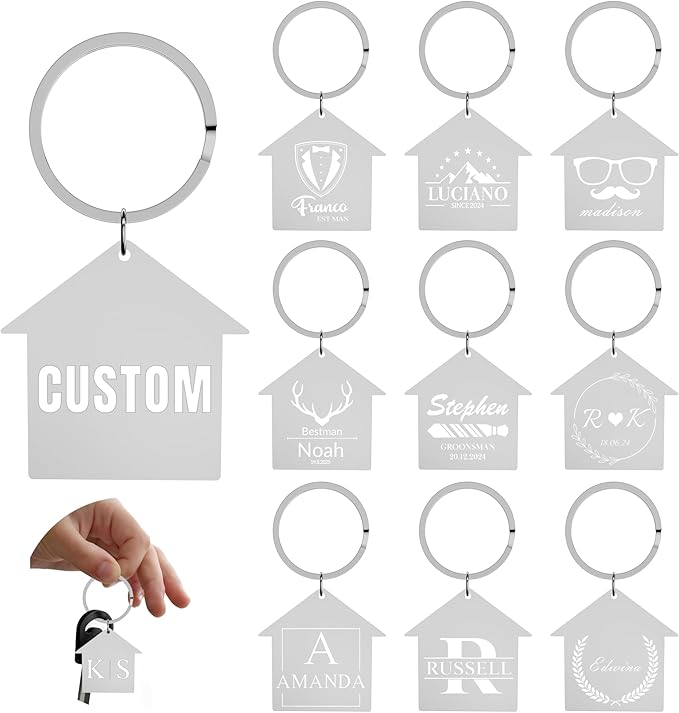 Custom Home Keychains, Pack 5-100 House Shaped Personalized Metal Keychains with Your Logo/Text
