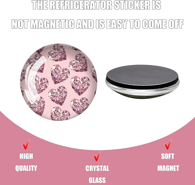 Pink Heart Glass Refrigerator Magnets Strong,12Pcs Magnets for Fridge,Funny Fridge Magnet Shape,Cute Small Tiny Magnet for Kitchen Whiteboard Door Decorative (Pink Refrigerator Stickers)