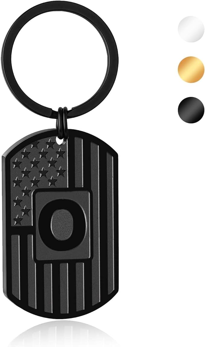 Valentines Day Gifts for Him -Initial Keychain Gifts for Men,A-Z Letter American Flag KeyChain for Men