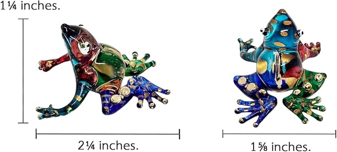 WitnyStore 2¼" Blue Gold Green Red Frog Artistic Blown Glass Figurine Premium Hand-Blown Statue Tabletop Decoration Unique Collectible for Adult Collectors Handcrafted Elegant Home Room Decor