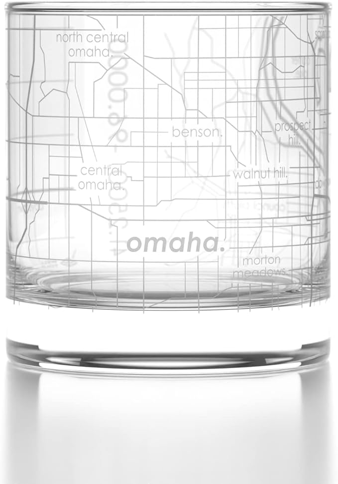 Well Told Engraved Omaha Nebraska Map Rocks Glass, Old Fashioned Whiskey Glass (11 oz, Clear) Etched Whiskey Glass, Gifts For Whiskey Lovers