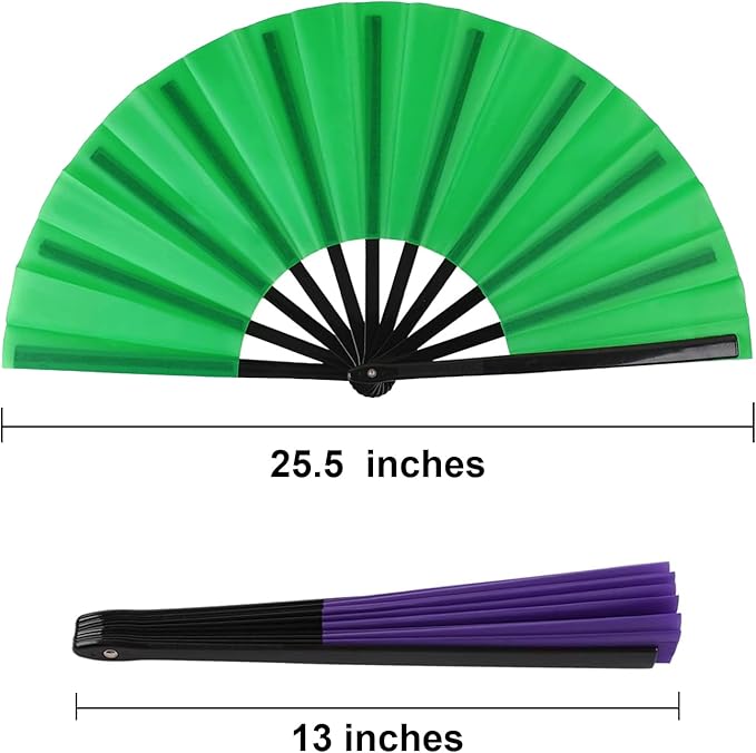 Huralona 5 Pack Large Folding Hand Clap Fan Fabric Rave Popping Fans Chinese Kung Fu Tai Chi Hand Fan Festival Dance Gift Performance Decorations (Green)