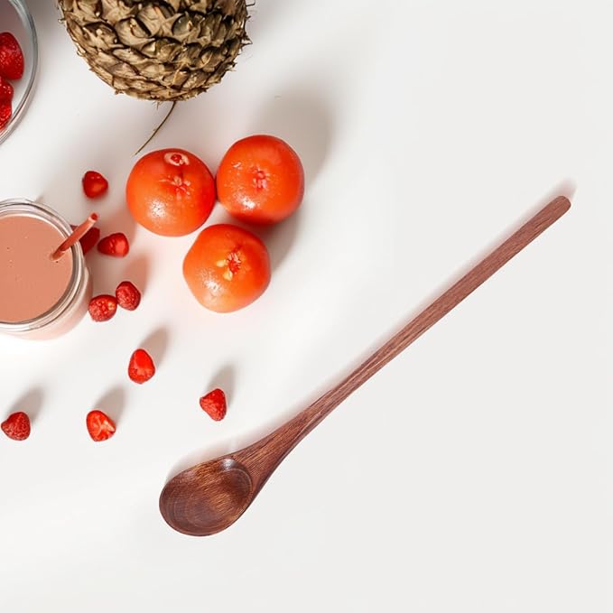 Unomor 3pcs Long Handle Wooden Coffee Spoon Set Handmade Honey Stirring Spoon for Coffee Tea and Desserts for Mixing Cream Sugar and Jams