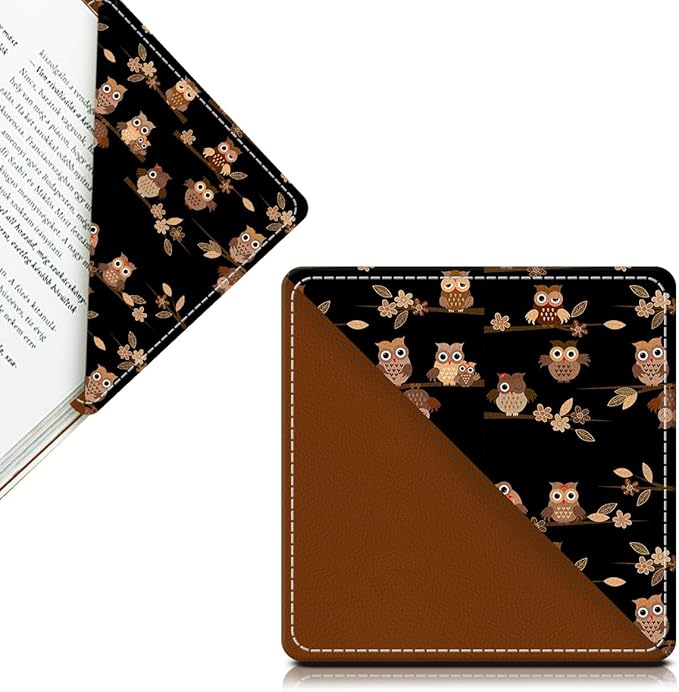 Cute Leather Bookmarks, Fun Triangle Making Corner Bookmark, Book Accessories for Reading Book Lovers, Unbreakable Page Markers for Women Men Cute Brown Cartoon Owls