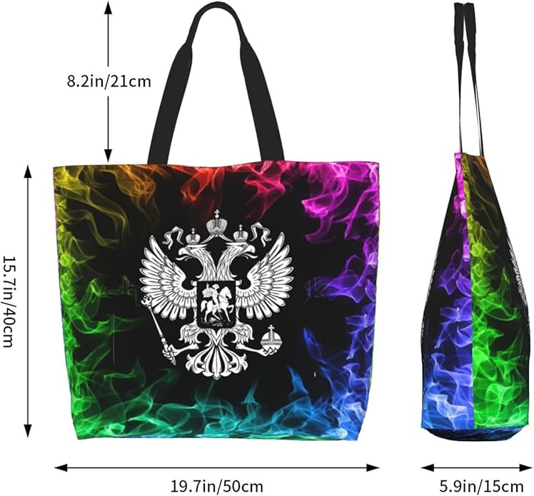 Russia Flag Russian Emblem Large Reusable Eco-friendly Shopping Bags Portable Storage Handbag