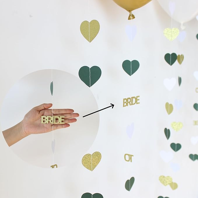 Sage Green Bride to Be Decorations Gold/Green/White Heart Bride to Be Garland with Balloons for Bridal Shower Bachelorette Party