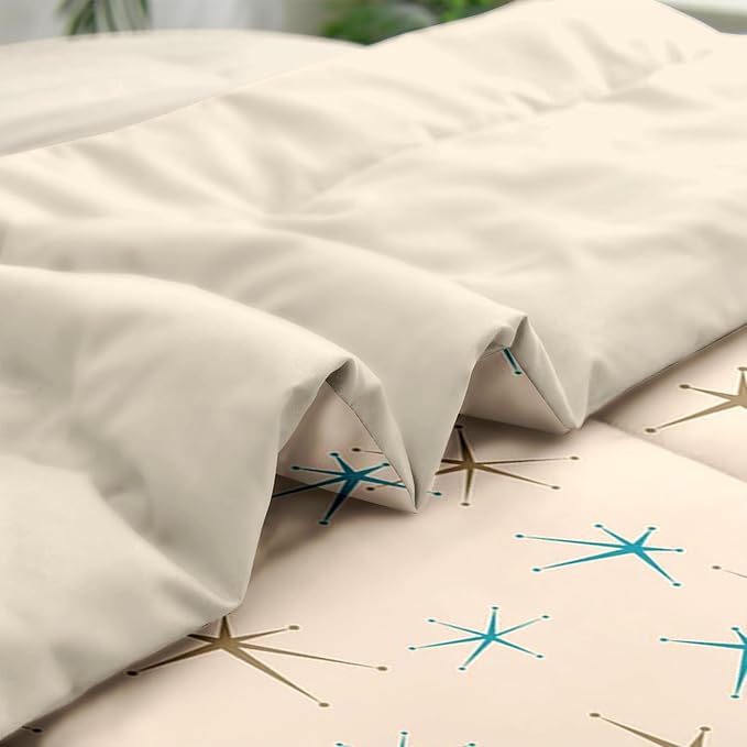 Comforter Set Twin Size, Mid Century Vintage Atomic 5 Pcs Bedding for Kids and Adults, Retro Geometric Science Bed Sheet Sets with Fitted Sheet Pillowcase & Sham for Bedroom Bed Decor