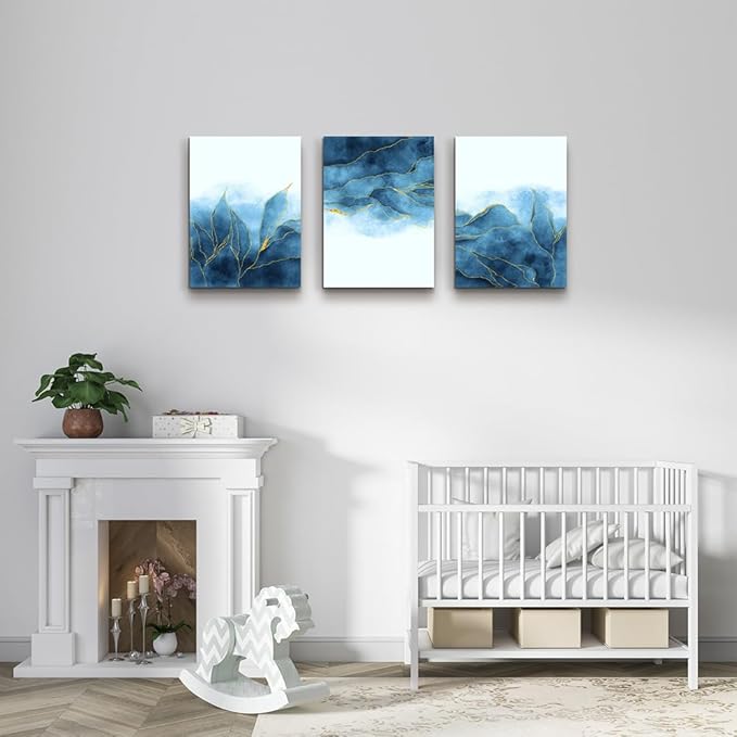 Abstract Canvas Wall Art For Living Room, Bedroom, Office Decoration - Gray Blue Canvas Pictures, Modern Home Decor - 16x12 Inch/ 3 Piece