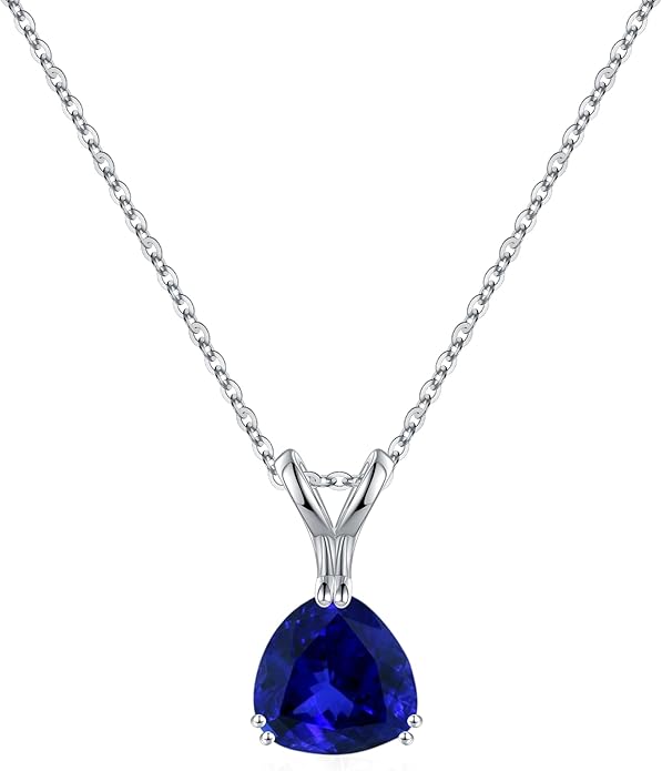 Turandoss S925 Sterling Silver Birthstone Necklaces for Women, Dainty 925 Sterling Silver 12 Months Triangle Birthstone Pendant Necklace Silver Jewelry Birthday Gifts for Teen Girls