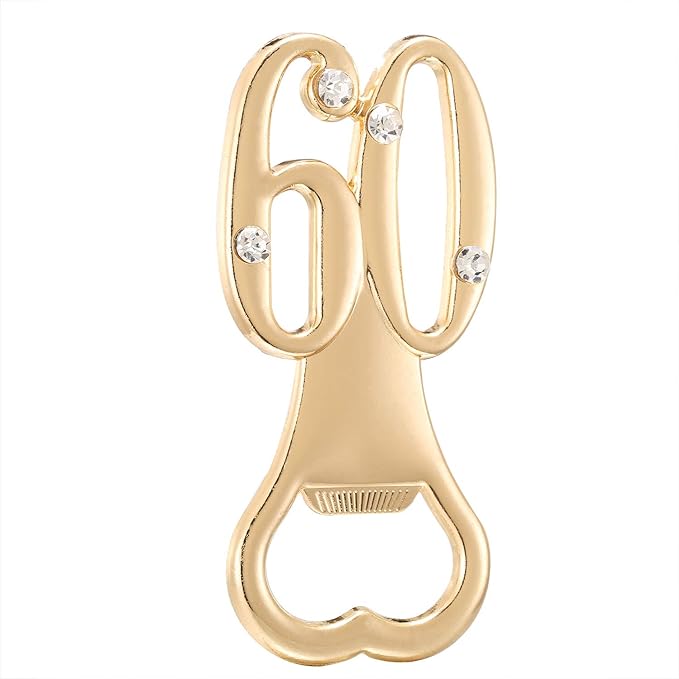 PARTYGOGO Set of 12 Creative Bottle Openers for 60th Birthday Party Favors or 60th Wedding Anniversary Party Gifts 60 Birthday Party Favors Souvenirs Decorations for Guests(12,Gold 60th)