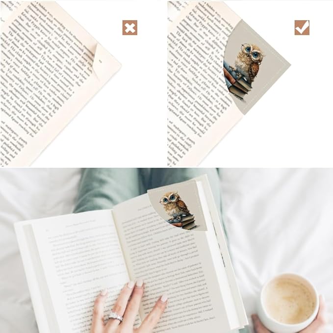 2PCS Leather Bookmarks 3.54 x 3.54 Inch Cute Owl with Glasses on Books Design Reading Accessories for Books Journals Bibles Travel Diary Students Teachers and Book Lovers Gift