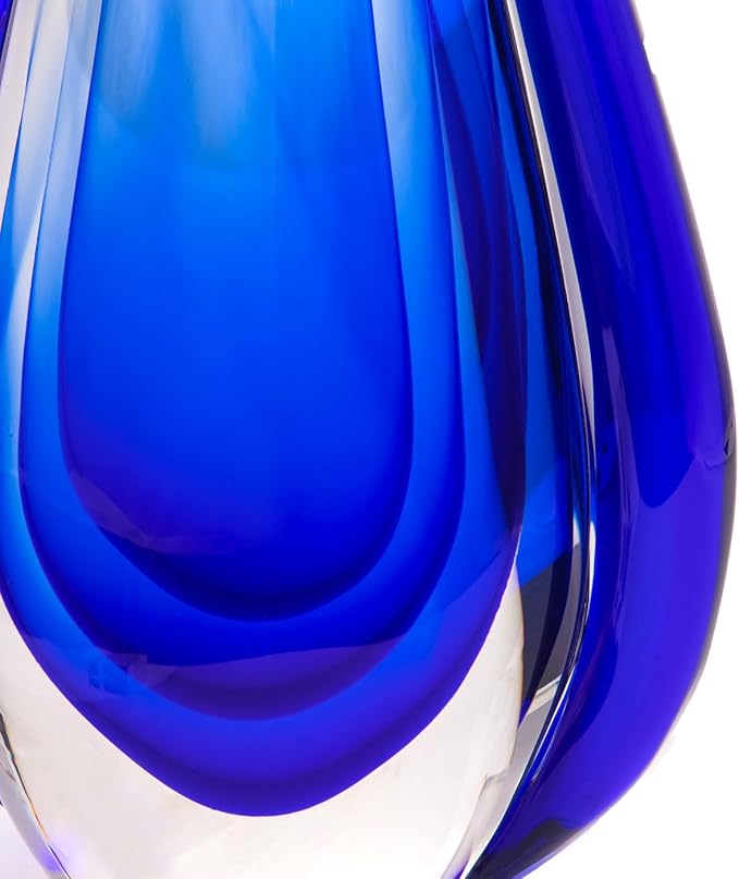 Luxury Lane Hand Blown Water Drop Sommerso Art Glass Sculpture for Home Decor 8.5 inch Tall Centerpiece Table Decoration
