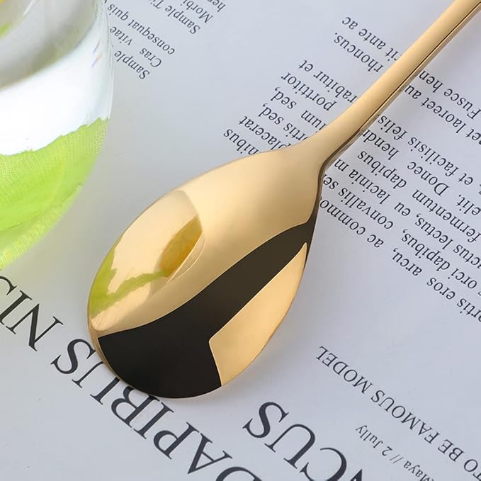 Buyer Star 8-Inch Long Handle Iced Tea Spoons, Ice Cream Spoon, Stainless Steel Cocktail Stirring Spoons, Set of 8 (Gold)