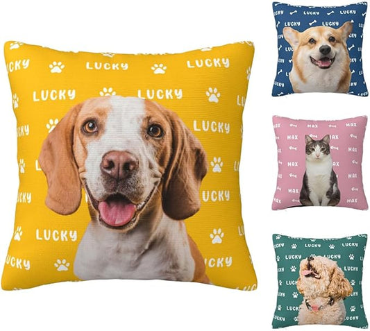 Custom Dog Cat Throw Pillow with Picture＆Name,Personalized Pet Photo Pillowcase with Optional Insert,Pet Memorial Room Decor Gifts for Home Dog Cat Lovers