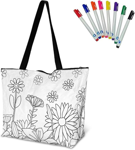 Cartoon Animal Printed DIY Coloring Tote Bag Waterproof Paper Handbags for Women Large Travel Shoulder Bags Purses