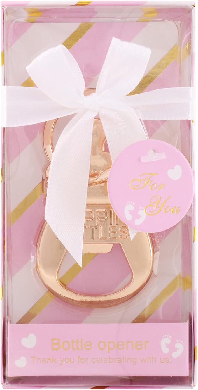 24 Pack POPPIN BOTTLES Key chain Bottle Opener Girl Baby Shower Favors for Guests Girl Baby Shower Souvenirs Bottle Opener,Girl Pink Baby Shower Decoration Supplies (Pink, 24)