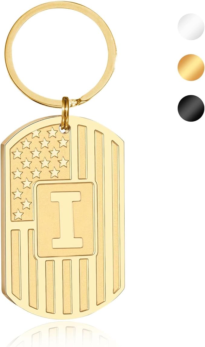 Valentines Day Gifts for Him -Initial Keychain Gifts for Men,A-Z Letter American Flag KeyChain for Men