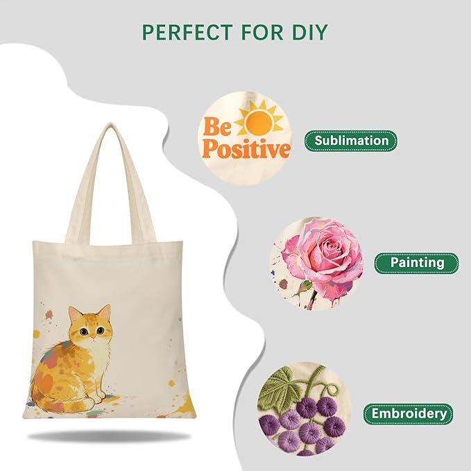 OKBA 10 pcs Sublimation Tote Bags,polyester tote bags for sublimation,DIY customization blank canvas tote bags12.2 * 14.2 in