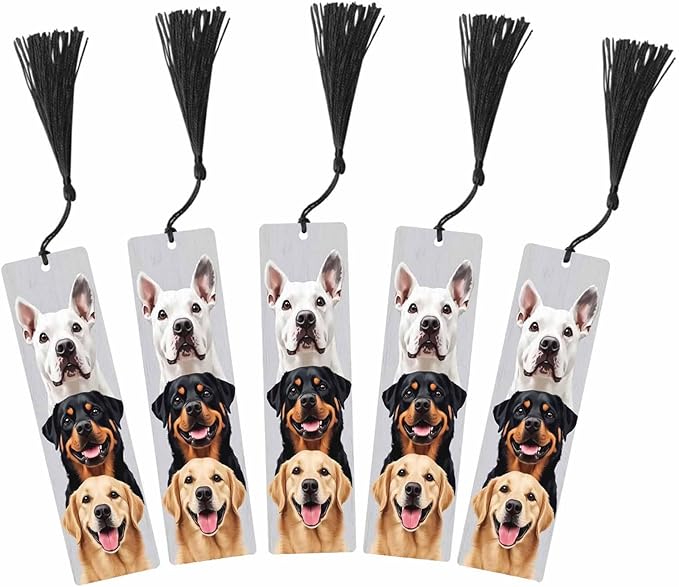 Cute Dogs 5 Pcs Bookmarks Funny Bulldog Puppy Animal Pet Wooden Bookmarks with Tassel for Students Reader Teachers Book Lovers