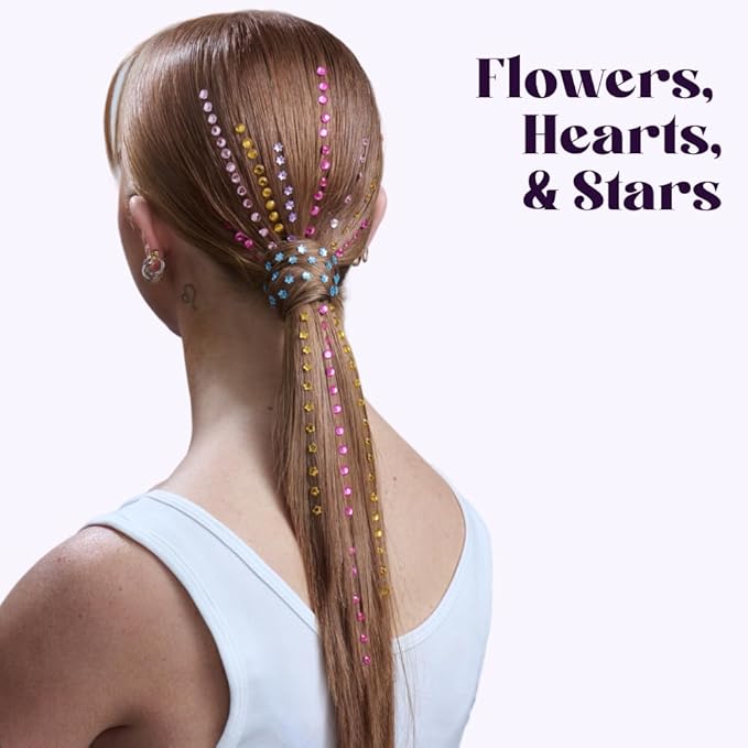 Hally Hair 360 Refill for Hair Gems - Multicolored Adhesive Jewels Only (No Stamper) – Hearts, Stars, Flowers, Pearls – Blacklight Glow – Hair Accessories for Girls & Teens