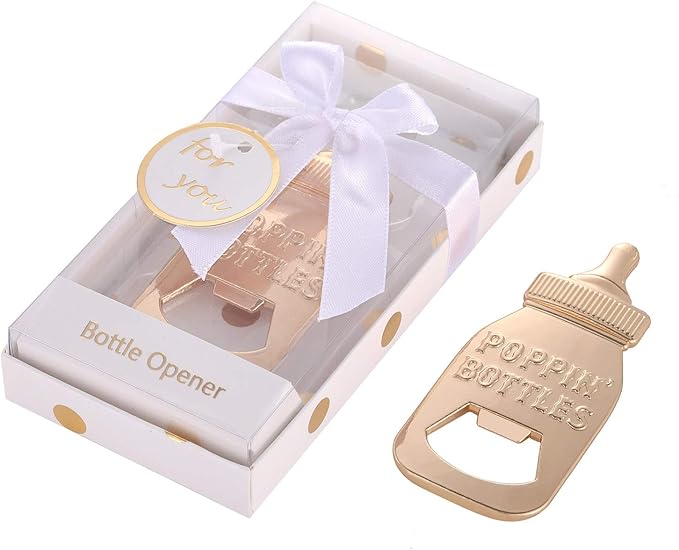 24 Pack Bottle Opener Baby Shower Favor For Guest,Cute Poppin Bottle Shaped Bottle Opener Favors for Baby Shower Souvenir Supplies and Decorations For Boy or Girl (White, 24)