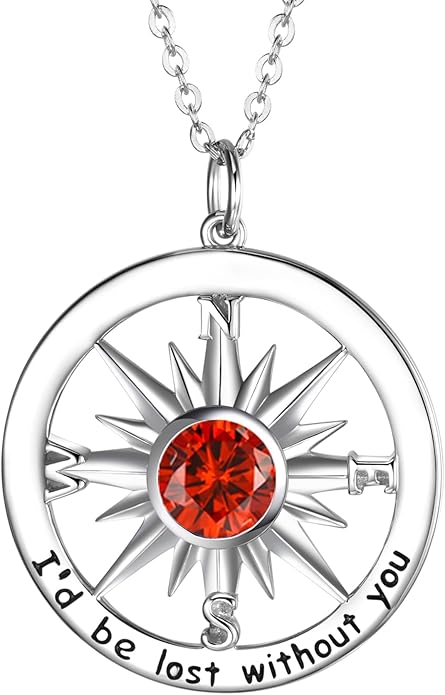 S925 Necklace Birthstone Compass Gift for Women Jewelry Sterling Silver Necklace for Wife Wedding Anniversary Girlfriend Birthday Gifts for Her Valentines Day Mom Mothers Day