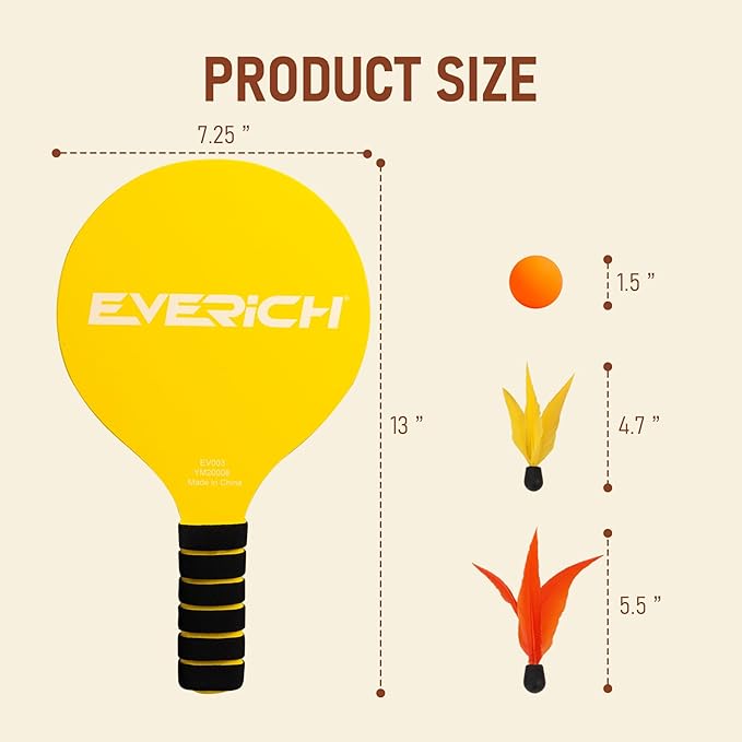 EVERICH TOY Paddle Ball Set – Indoor & Outdoor Racket Game for Kids, Teens, and Adults, Badminton & Camping Games Essentials, Fun for Beach, Yard, and Lawn Play All Year Round