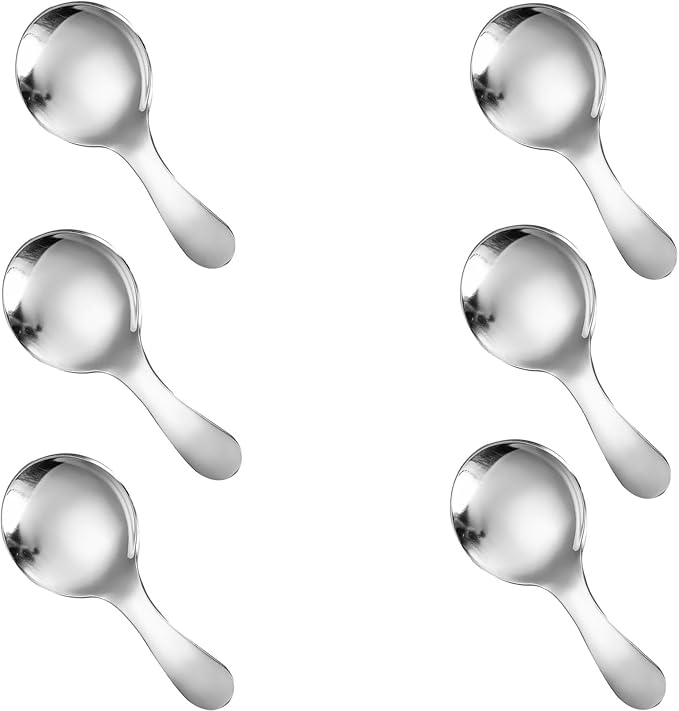 6 Pcs Stainless Steel Mini Spoon Short Handle Small Round Suitable For Dessert, Tea, Coffee, Cake, Sugar, Ice Cream Coffee Tea Spoon. (Black A)